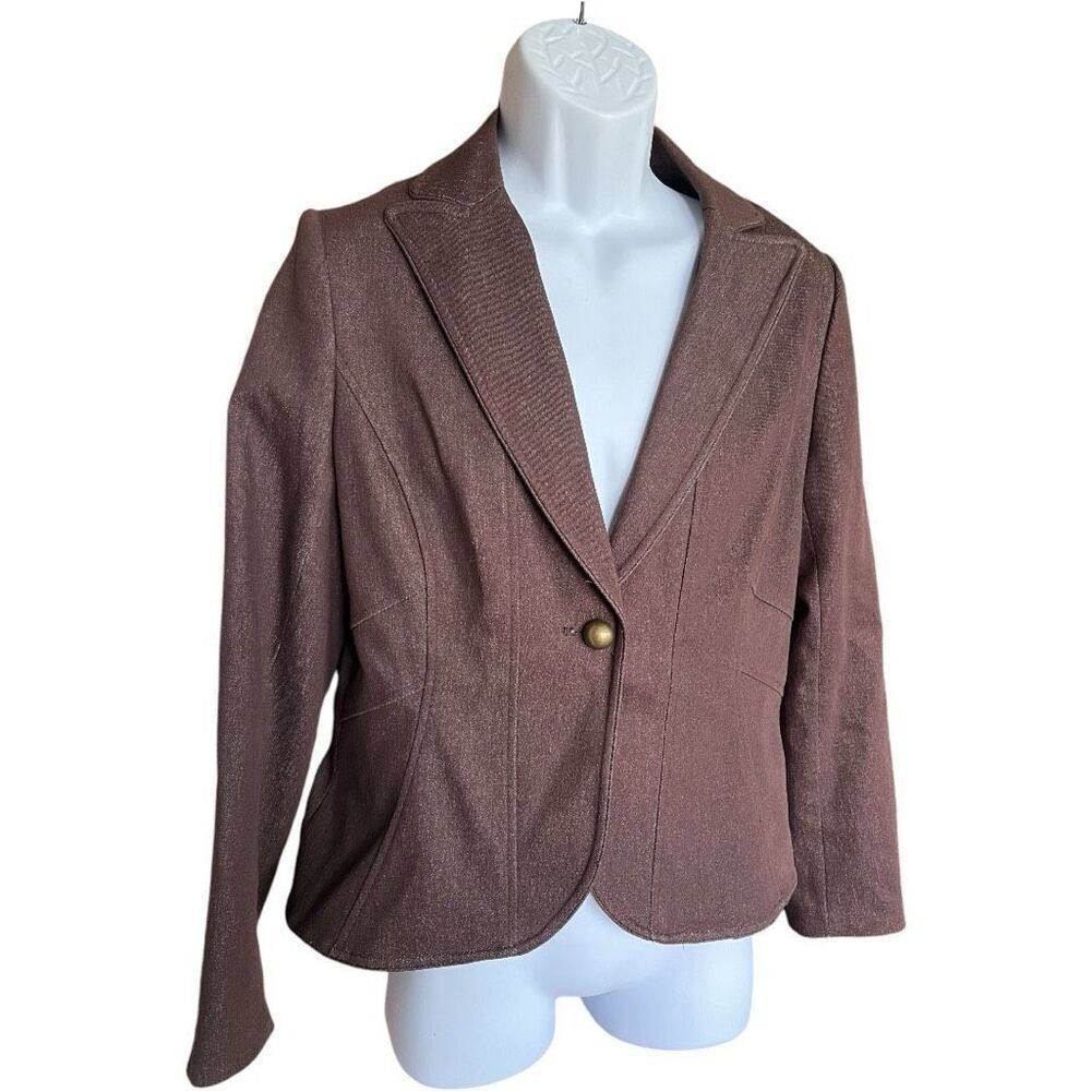 Womens Bandolino Chocolate Brown Stretch Blazer Jacket w Gold Buttons- Sz 12